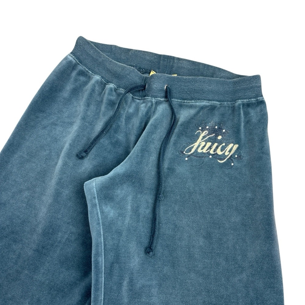 Vintage Y2K Juicy Couture Track Pants Size Medium Blue Low Rise Wide Leg Velour - Picture 2 of 11